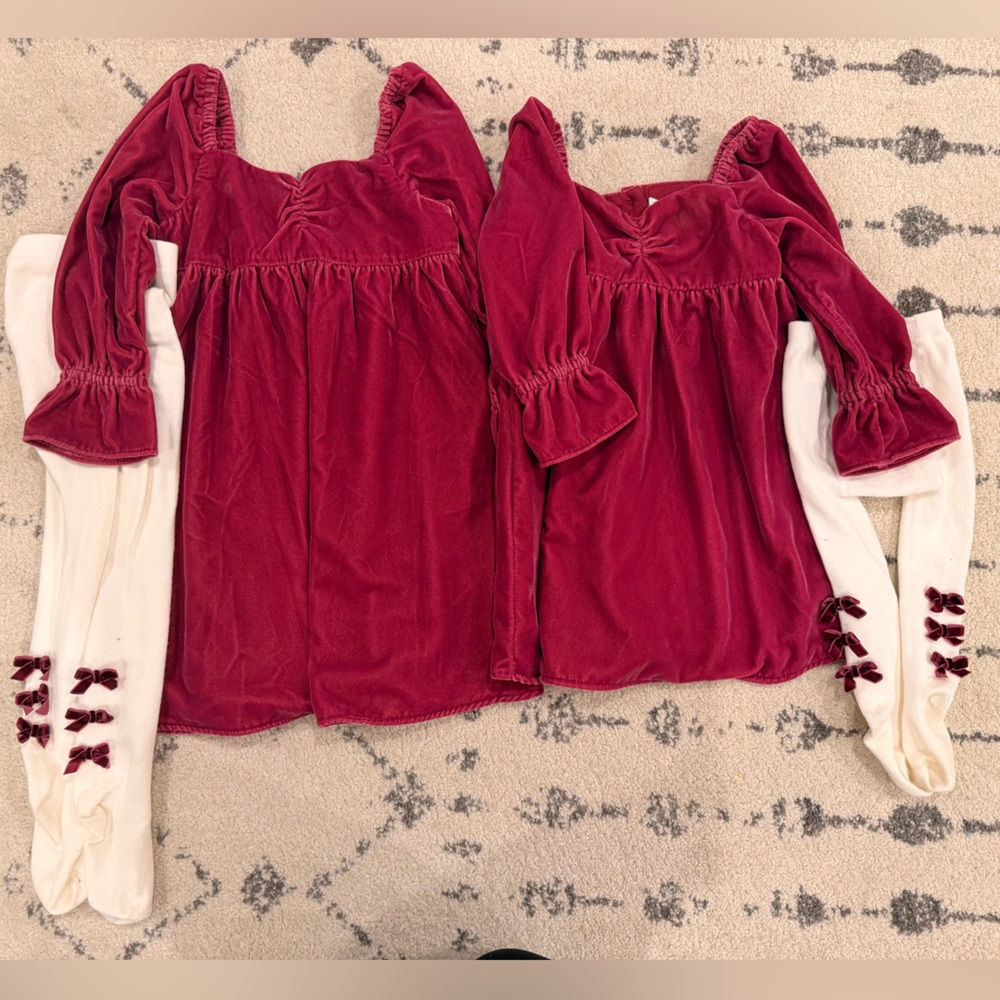 Janie and Jack Velvet Burgundy Dress and Tights